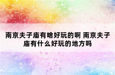 南京夫子庙有啥好玩的啊 南京夫子庙有什么好玩的地方吗
